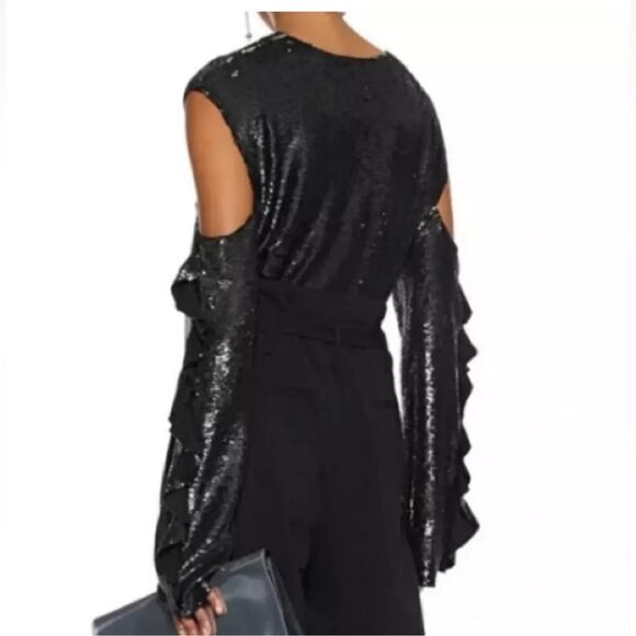 IRO Black Sequin Cold Shoulder Top NWT Size 38 (medium) - Picture 5 of 9